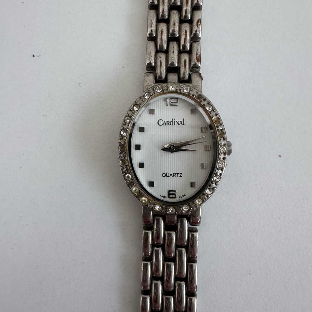 Cardinal Silver Quartz Watch with Rhinestones